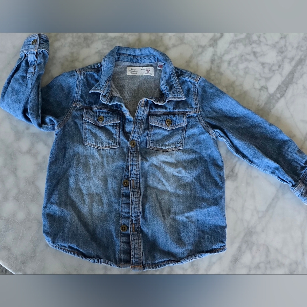 Zara Baby Boy Long Sleeve Denim Button-up Shirt Youth Toddler Size 2/3 - Picture 1 of 3